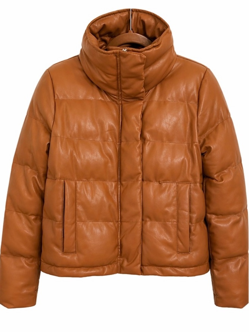 Chelsea DeBoer Lily & Lottie Faux Leather Puffer Jacket XXL Cognac Vegan Coat